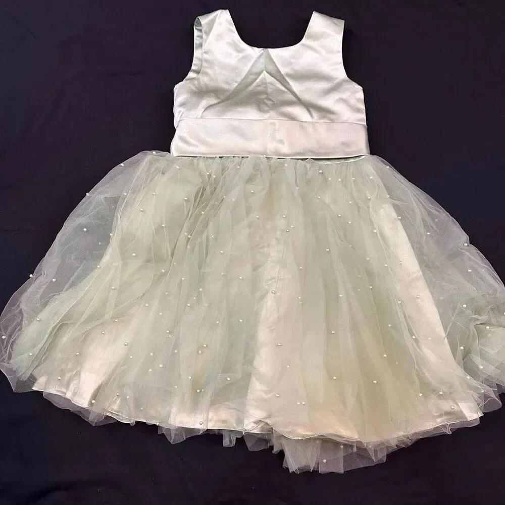 Flower Girl Dress Sleeve-less Green with Bow | Girls Size 12